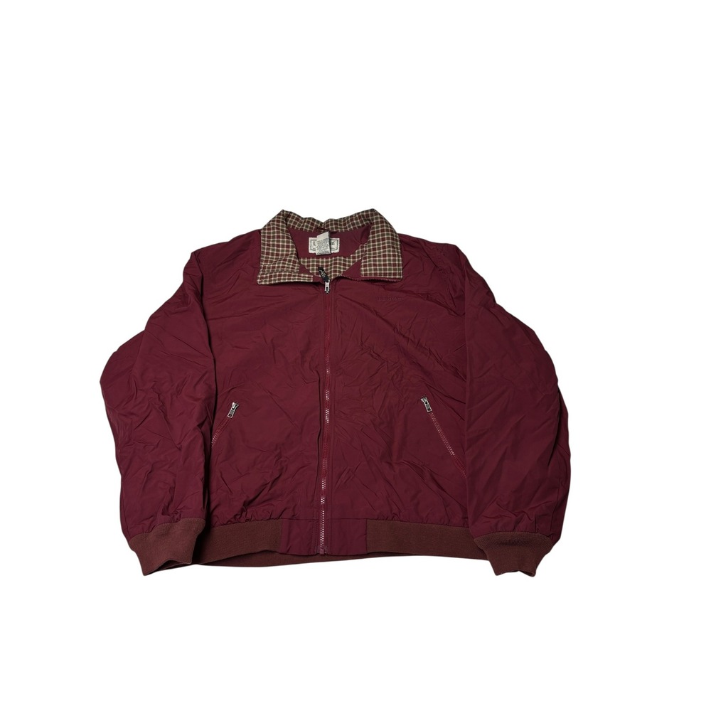 LL Bean Mens Warm-up Jacket XXL Maroon‎ Burgundy Plaid Lined Nylon 284429